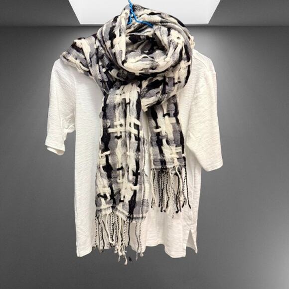 Irish Accessories - Suantrai of Ireland Open Weave Black White & Gray Wool Scarf